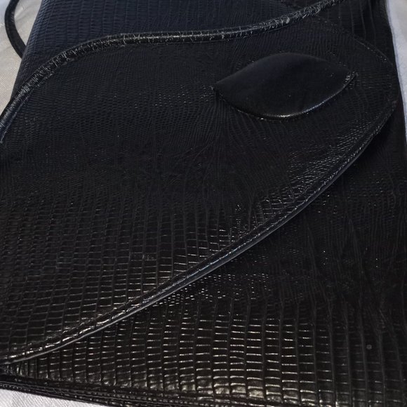 Vintage 80s Envelope Style Handbag Faux Lizard Print - Picture 3 of 6